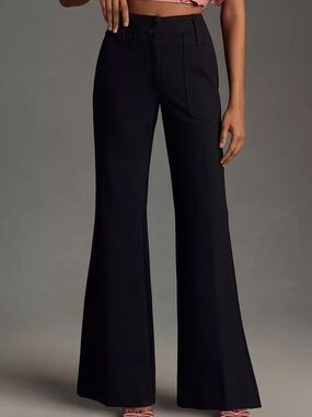Anthropologie Maeve The Naomi Ponte Wide-Leg Flare Pants Black 2